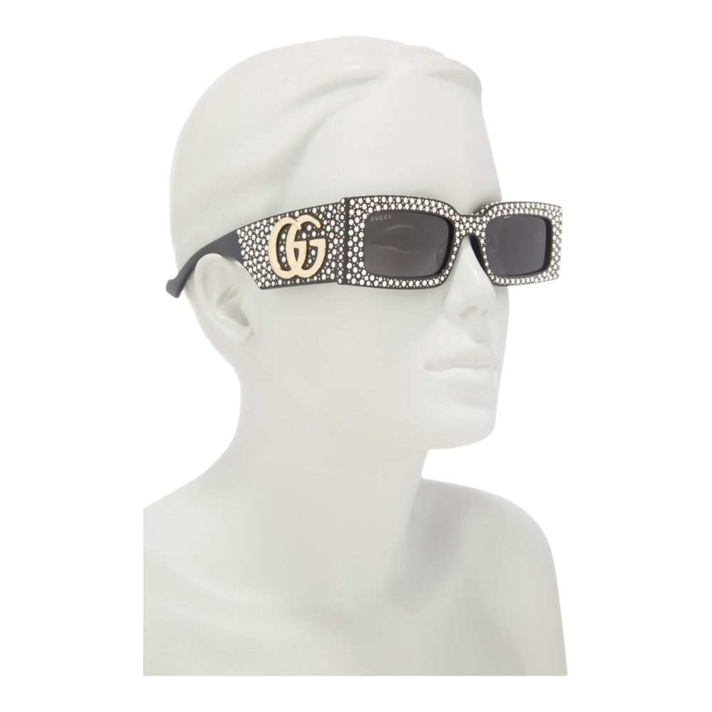 Gucci Designer Rhinstone Diamonds Rectangular Black New Sunglasses - Picture 6 of 14